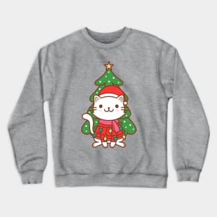 Cute Christmas Cat Kawaii Illustration Crewneck Sweatshirt